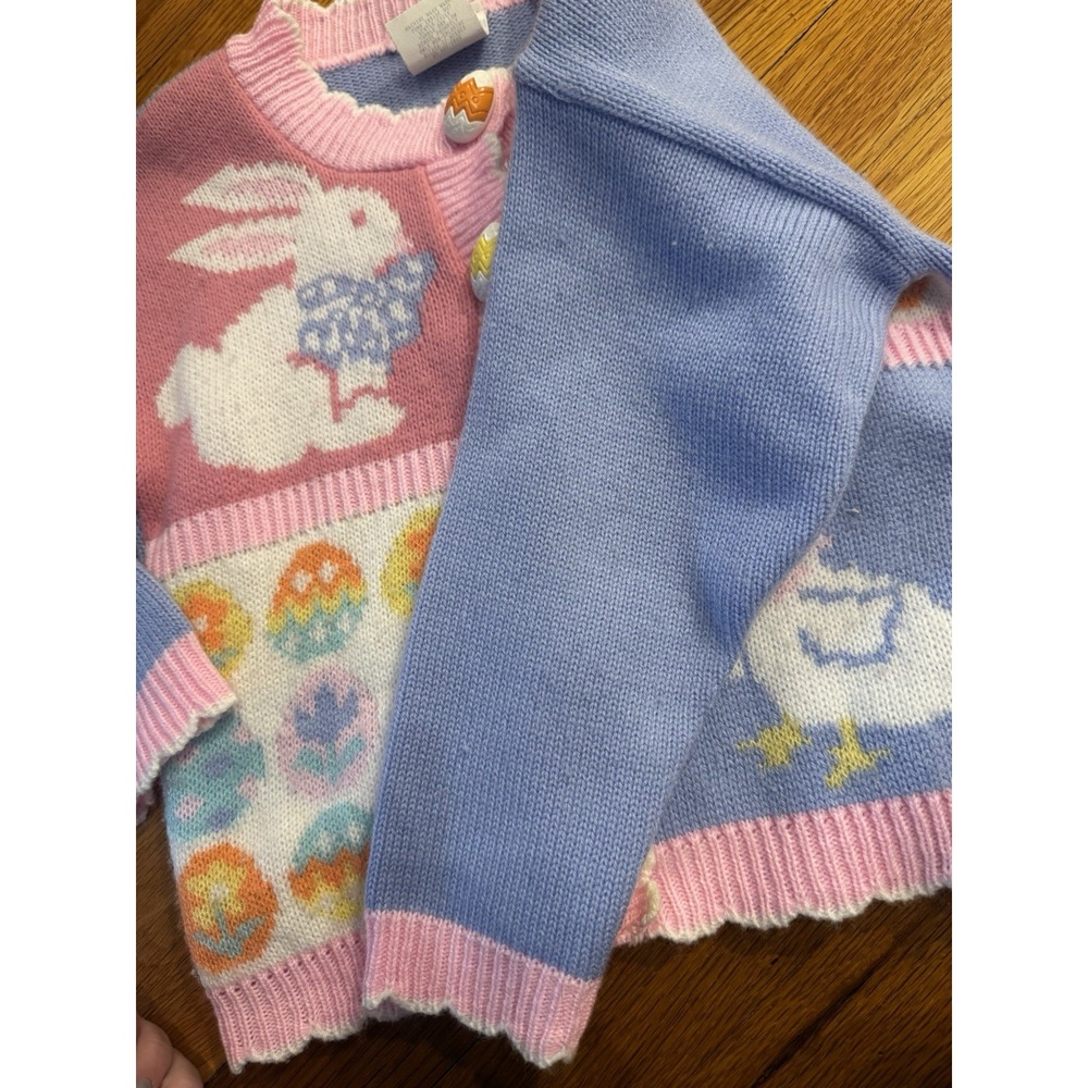 Vintage Girls Avon Style Patchwork Easter Cardigan Bunny Duck Eggs Sz 4/5 Pastel - Picture 7 of 13